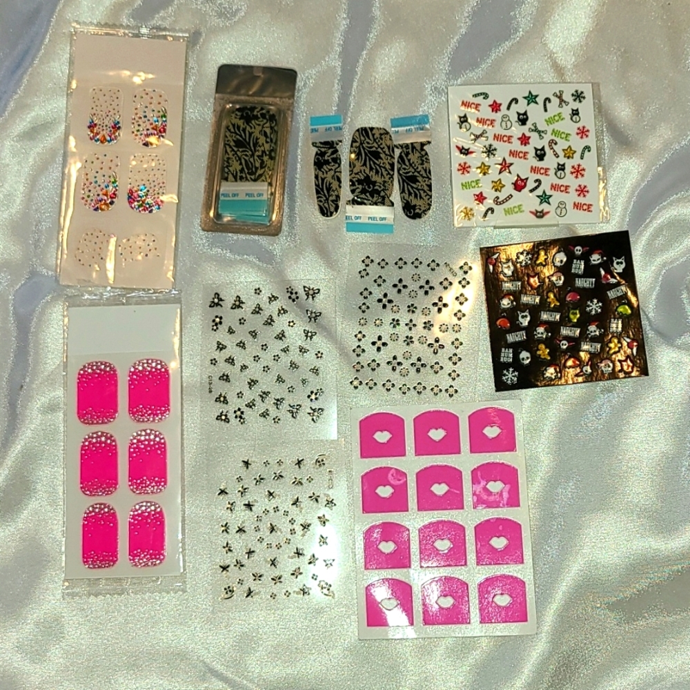 Free w bundle Lot of nail art supplies stickers variety holiday